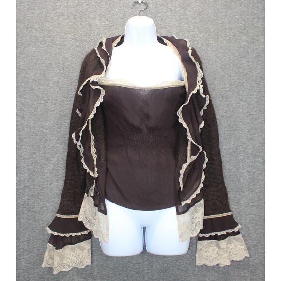 Derhy Tops - Y2K 90s Vtg Rene Derhy Sweater top Brown Size 6/8 Brown Lace Mohair Hippie Boho